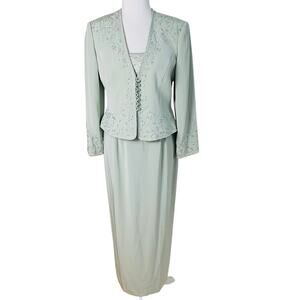 Vintage Mon Cheri Size 8 Petite 2-Piece Formal Maxi Dress w/ Embroidered Jacket